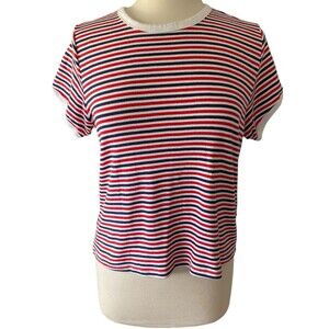 H&M Fitted Cotton Striped Top- Red & Navy Size XL